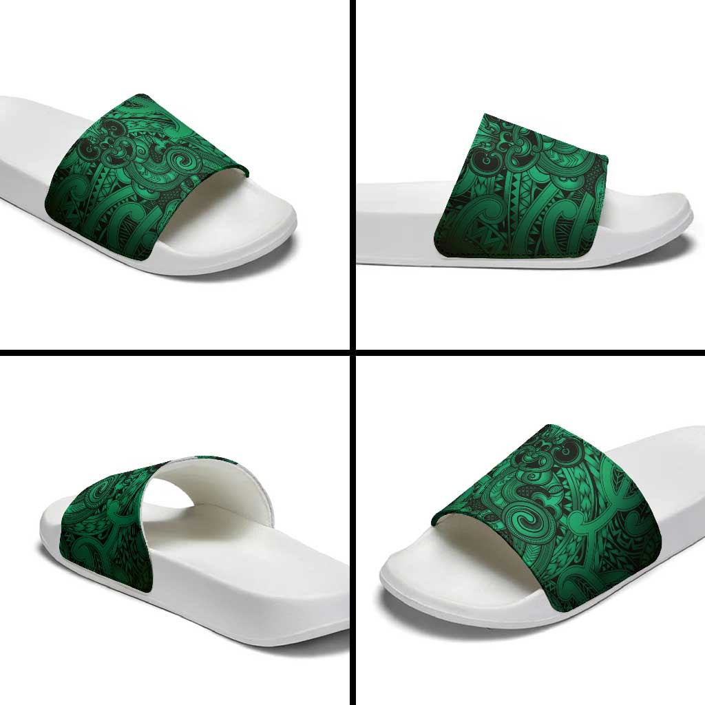 Aotearoa Maori Hei Tiki Slide Sandals Kakariki Kowhaiwhai Puhoro Motif