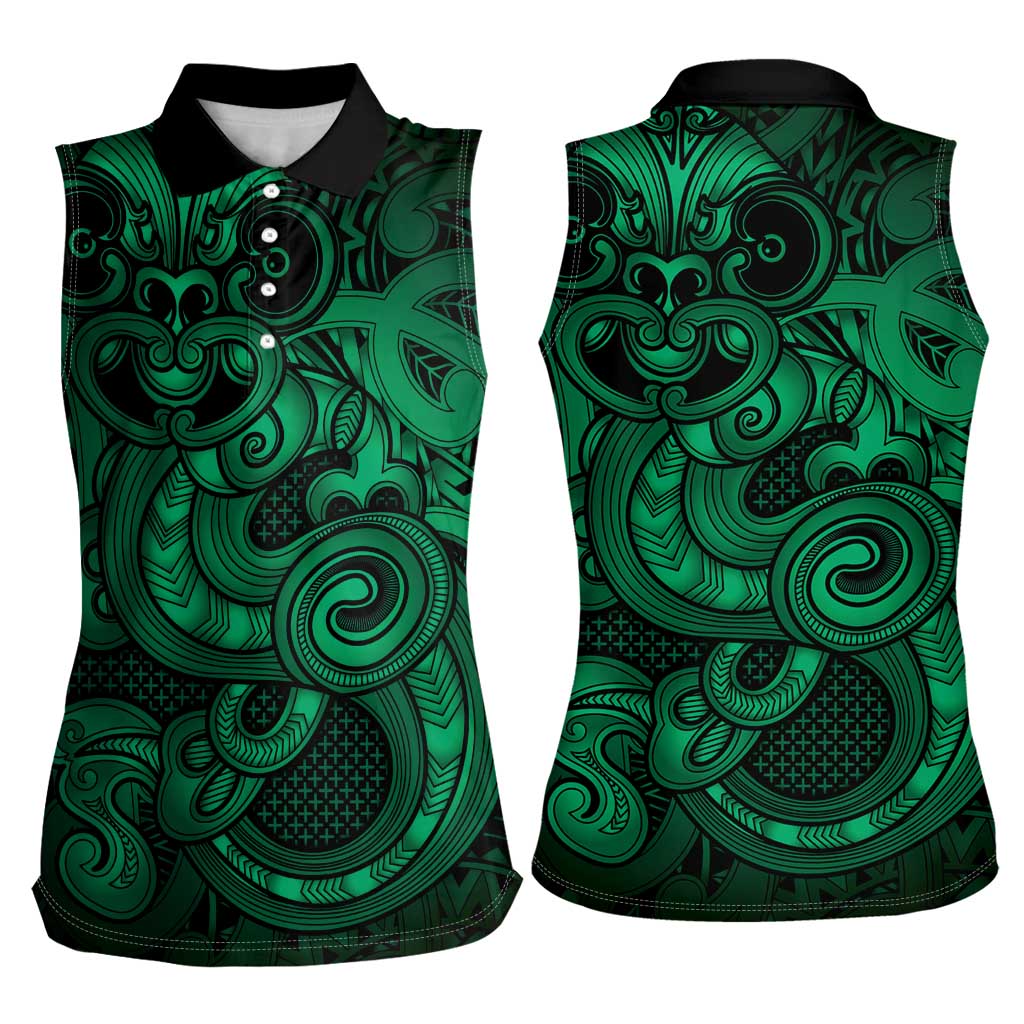 Aotearoa Maori Hei Tiki Women Sleeveless Polo Shirt Kakariki Kowhaiwhai Puhoro Motif LT9 - Polynesian Pride
