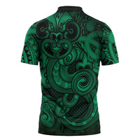 Aotearoa Maori Hei Tiki Zipper Polo Shirt Kakariki Kowhaiwhai Puhoro Motif
