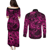 Aotearoa Maori Hei Tiki Couples Matching Puletasi and Long Sleeve Button Shirt Mawhero Kowhaiwhai Puhoro Motif LT9 - Polynesian Pride