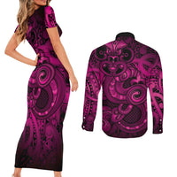Aotearoa Maori Hei Tiki Couples Matching Short Sleeve Bodycon Dress and Long Sleeve Button Shirt Mawhero Kowhaiwhai Puhoro Motif LT9 - Polynesian Pride