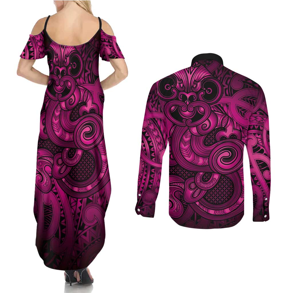 Aotearoa Maori Hei Tiki Couples Matching Summer Maxi Dress and Long Sleeve Button Shirt Mawhero Kowhaiwhai Puhoro Motif LT9 - Polynesian Pride