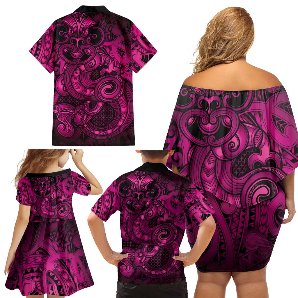 Aotearoa Maori Hei Tiki Family Matching Off Shoulder Short Dress and Hawaiian Shirt Mawhero Kowhaiwhai Puhoro Motif LT9 - Polynesian Pride