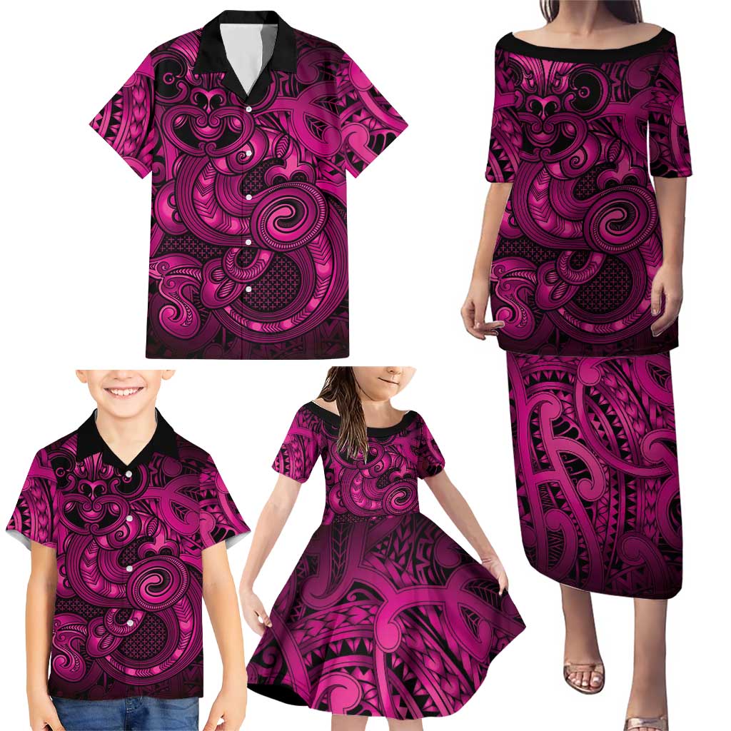 Aotearoa Maori Hei Tiki Family Matching Puletasi and Hawaiian Shirt Mawhero Kowhaiwhai Puhoro Motif LT9 - Polynesian Pride