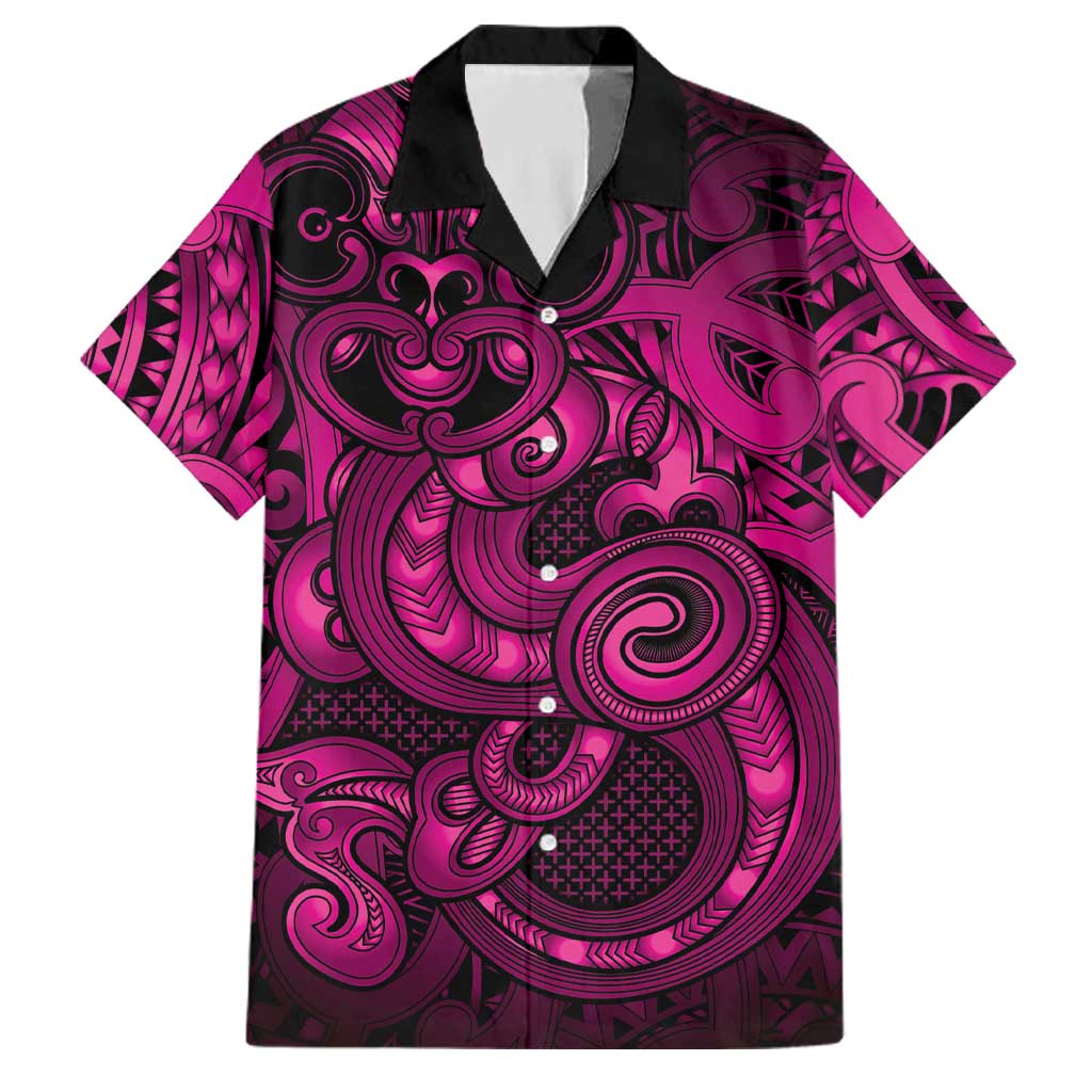 Aotearoa Maori Hei Tiki Family Matching Puletasi and Hawaiian Shirt Mawhero Kowhaiwhai Puhoro Motif LT9 Dad's Shirt - Short Sleeve Pink - Polynesian Pride