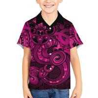 Aotearoa Maori Hei Tiki Family Matching Tank Maxi Dress and Hawaiian Shirt Mawhero Kowhaiwhai Puhoro Motif LT9 Son's Shirt Pink - Polynesian Pride