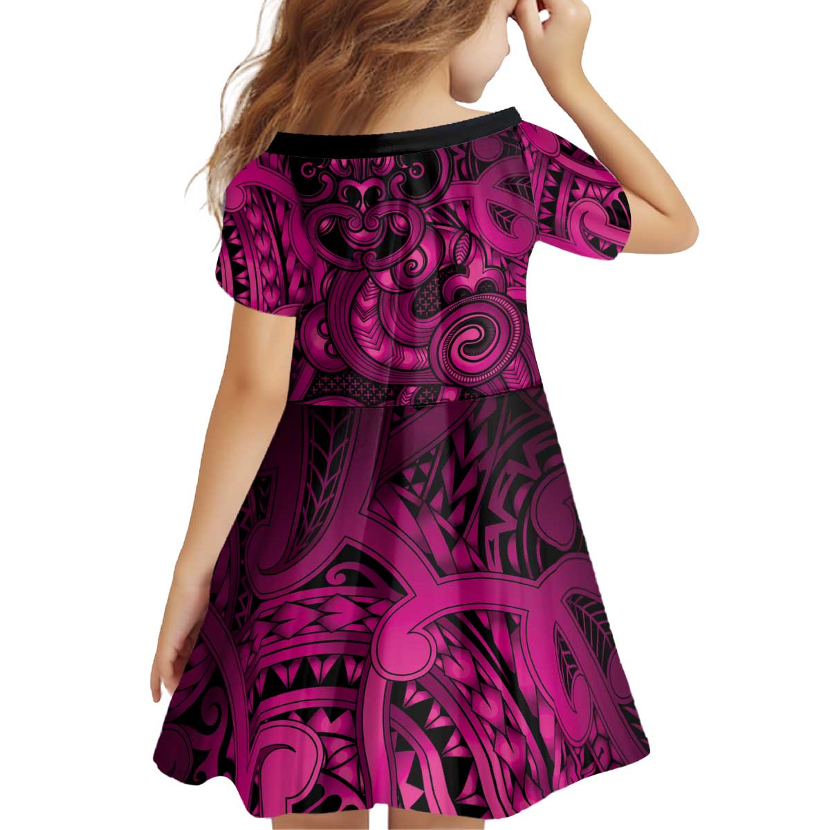 Aotearoa Maori Hei Tiki Kid Short Sleeve Dress Mawhero Kowhaiwhai Puhoro Motif LT9 - Polynesian Pride