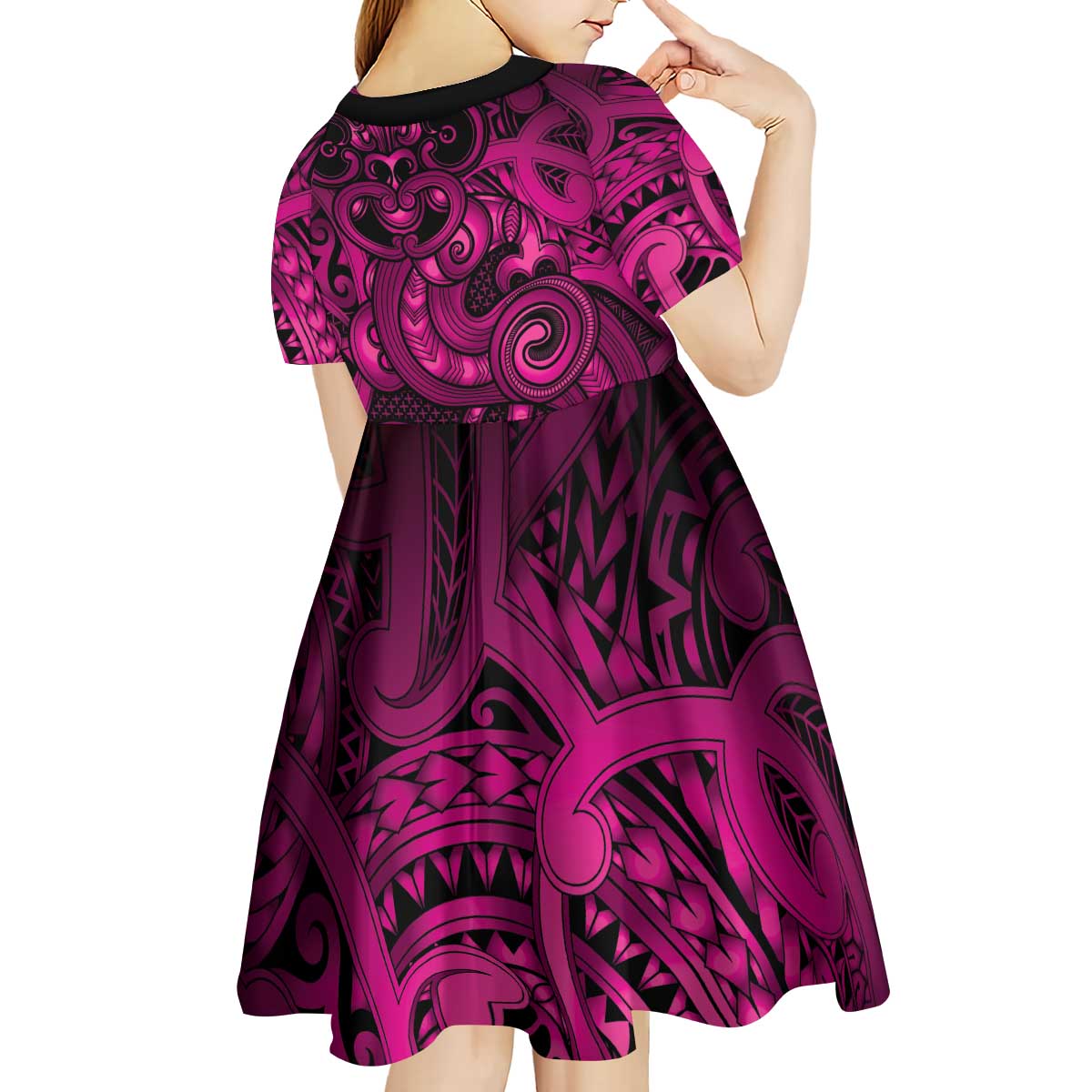 Aotearoa Maori Hei Tiki Kid Short Sleeve Dress Mawhero Kowhaiwhai Puhoro Motif LT9 - Polynesian Pride