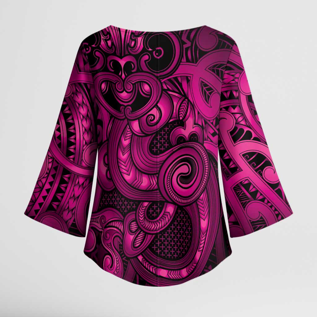 Aotearoa Maori Hei Tiki Kimono Sleeve Blouse Mawhero Kowhaiwhai Puhoro Motif