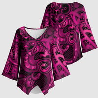 Aotearoa Maori Hei Tiki Kimono Sleeve Blouse Mawhero Kowhaiwhai Puhoro Motif