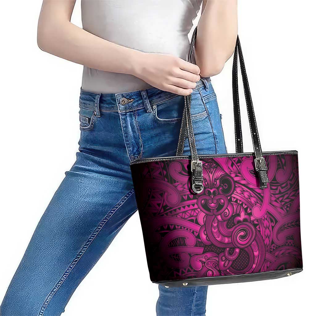 Aotearoa Maori Hei Tiki Leather Tote Bag Mawhero Kowhaiwhai Puhoro Motif