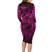 Aotearoa Maori Hei Tiki Long Sleeve Bodycon Dress Mawhero Kowhaiwhai Puhoro Motif LT9 - Polynesian Pride