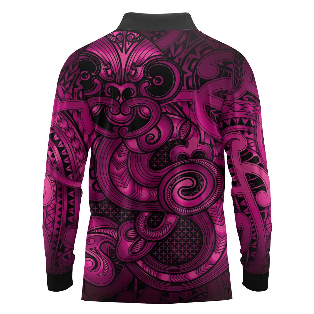 Aotearoa Maori Hei Tiki Long Sleeve Polo Shirt Mawhero Kowhaiwhai Puhoro Motif LT9 - Polynesian Pride