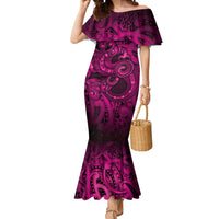 Aotearoa Maori Hei Tiki Mermaid Dress Mawhero Kowhaiwhai Puhoro Motif LT9 Women Pink - Polynesian Pride