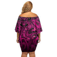 Aotearoa Maori Hei Tiki Off Shoulder Short Dress Mawhero Kowhaiwhai Puhoro Motif