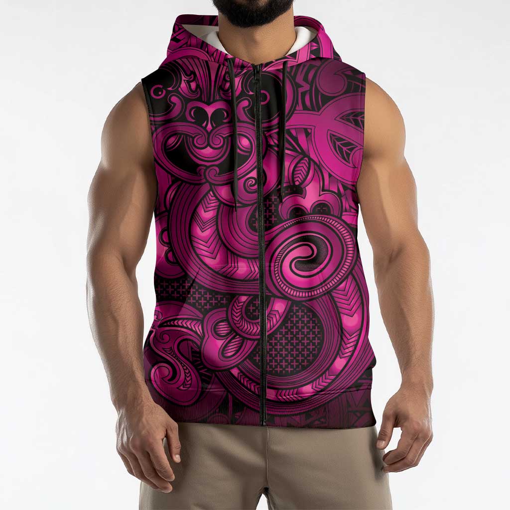 Aotearoa Maori Hei Tiki Sleeveless Zip Hoodie Mawhero Kowhaiwhai Puhoro Motif LT9 - Polynesian Pride