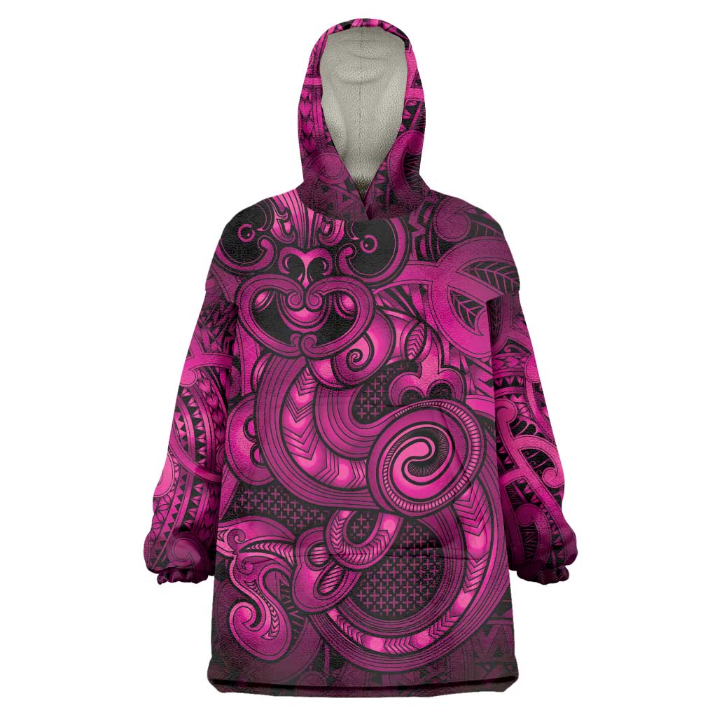 Aotearoa Maori Hei Tiki Wearable Blanket Hoodie Mawhero Kowhaiwhai Puhoro Motif LT9 One Size Pink - Polynesian Pride