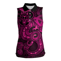 Aotearoa Maori Hei Tiki Women Sleeveless Polo Shirt Mawhero Kowhaiwhai Puhoro Motif LT9 Female Pink - Polynesian Pride