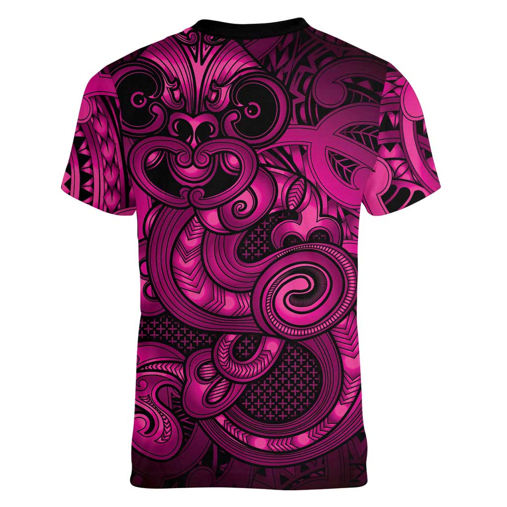 Aotearoa Maori Hei Tiki Women V-Neck T-Shirt Mawhero Kowhaiwhai Puhoro Motif LT9 - Polynesian Pride