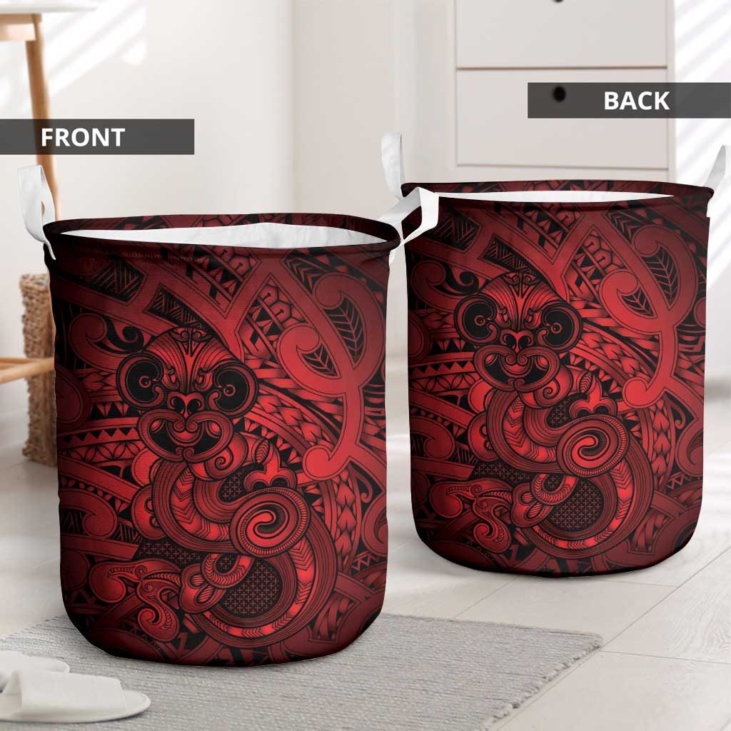 Aotearoa Maori Hei Tiki Laundry Basket Whero Kowhaiwhai Puhoro Motif