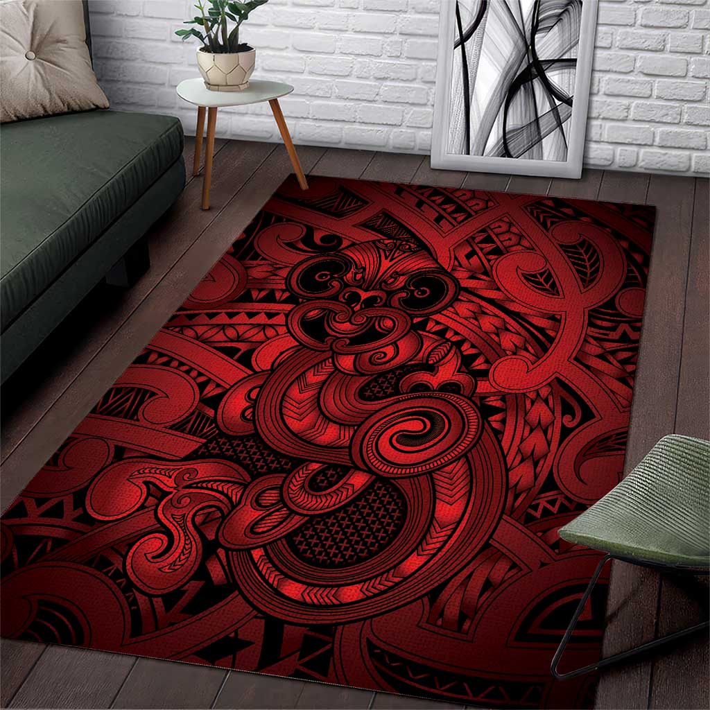 Aotearoa Maori Hei Tiki Area Rug Whero Kowhaiwhai Puhoro Motif