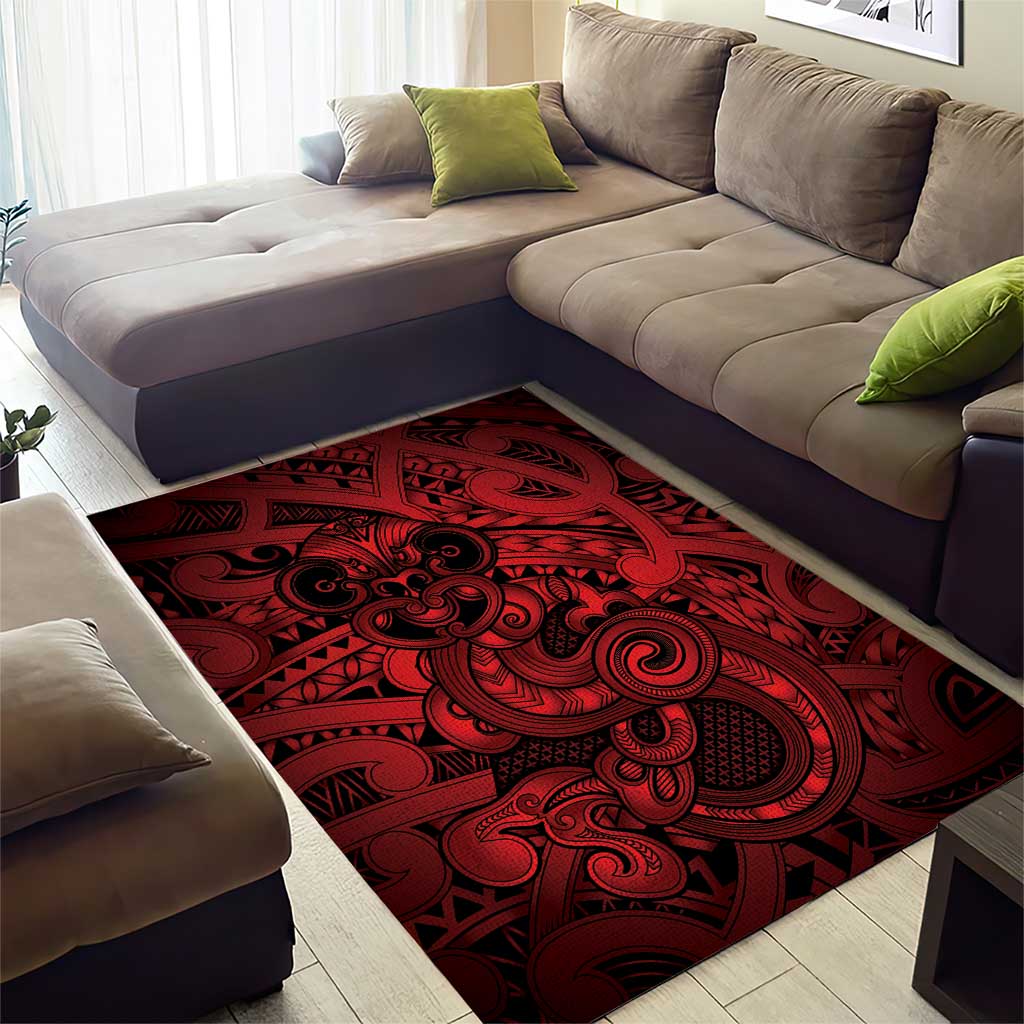 Aotearoa Maori Hei Tiki Area Rug Whero Kowhaiwhai Puhoro Motif