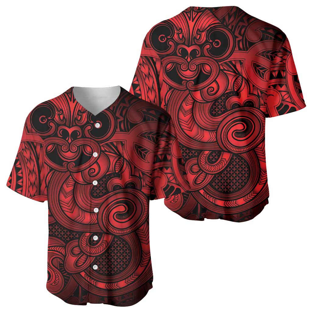 Aotearoa Maori Hei Tiki Baseball Jersey Whero Kowhaiwhai Puhoro Motif
