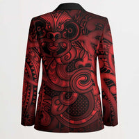 Aotearoa Maori Hei Tiki Blazer Whero Kowhaiwhai Puhoro Motif