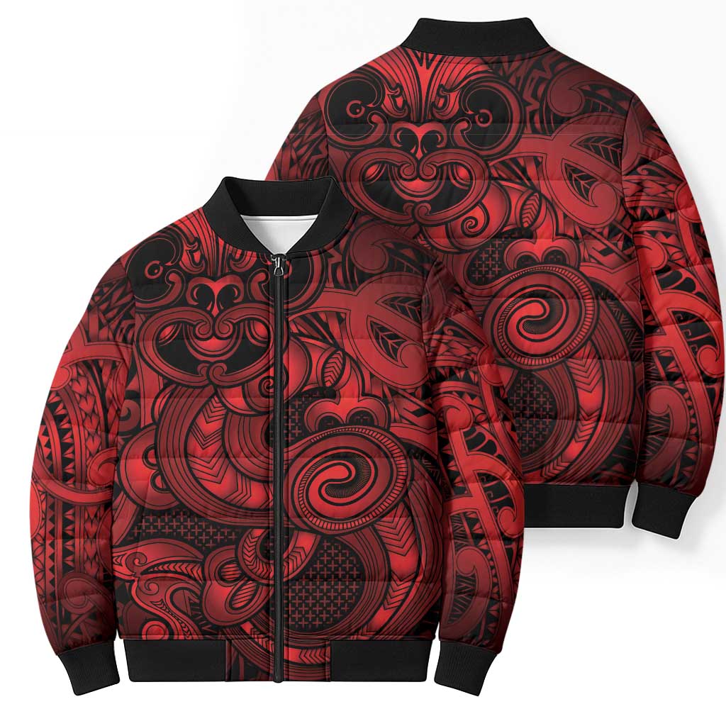 Aotearoa Maori Hei Tiki Bomber Puffer Jacket Whero Kowhaiwhai Puhoro Motif