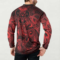 Aotearoa Maori Hei Tiki Button Sweatshirt Whero Kowhaiwhai Puhoro Motif