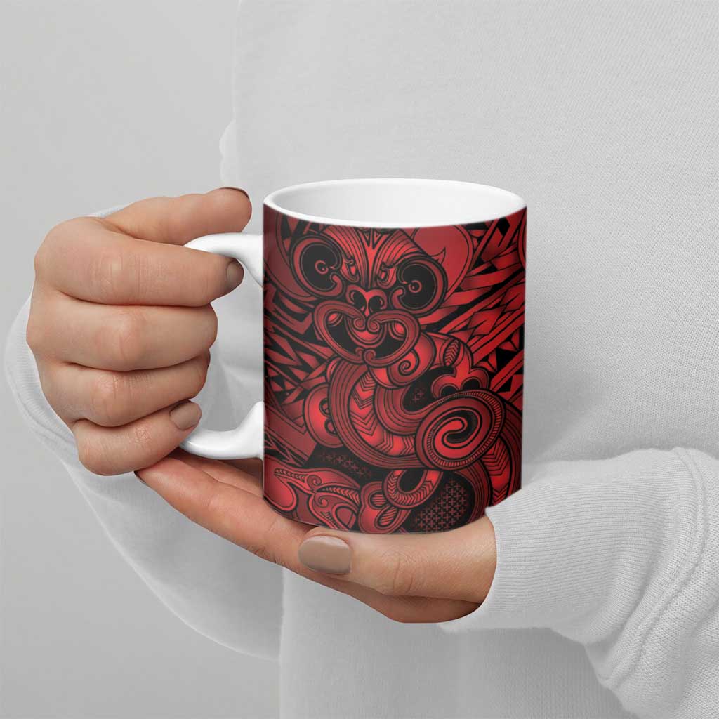 Aotearoa Maori Hei Tiki Ceramic Mug Whero Kowhaiwhai Puhoro Motif