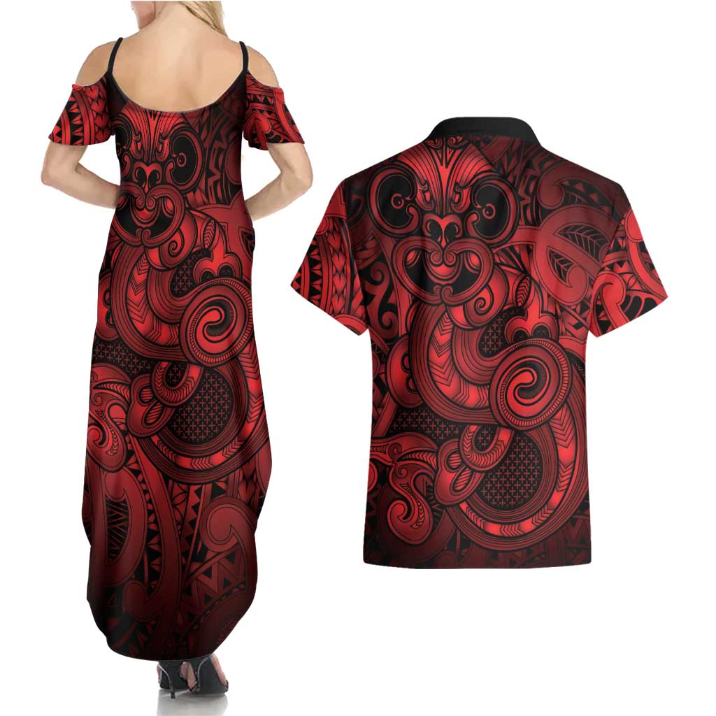 Aotearoa Maori Hei Tiki Couples Matching Summer Maxi Dress and Hawaiian Shirt Whero Kowhaiwhai Puhoro Motif LT9 - Polynesian Pride
