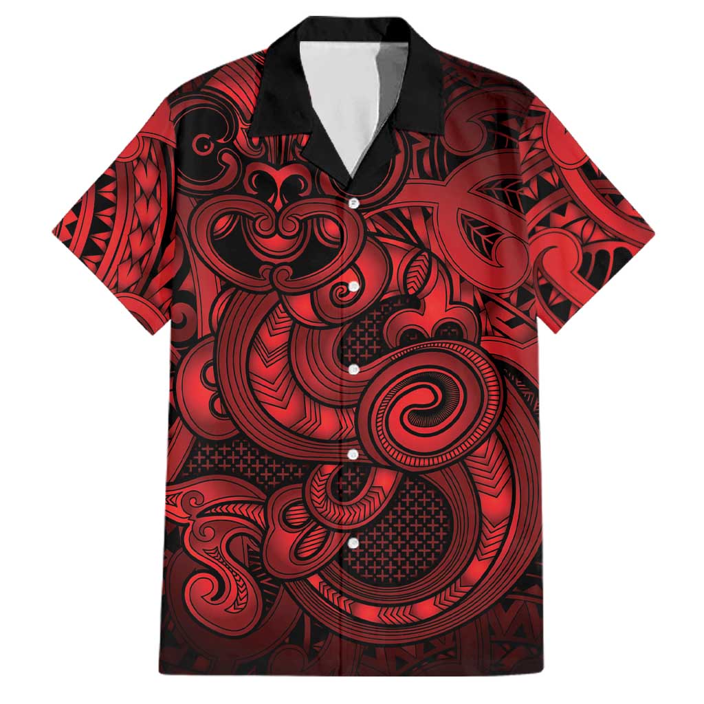 Aotearoa Maori Hei Tiki Family Matching Mermaid Dress and Hawaiian Shirt Whero Kowhaiwhai Puhoro Motif LT9 Dad's Shirt - Short Sleeve Red - Polynesian Pride