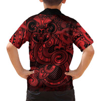 Aotearoa Maori Hei Tiki Family Matching Off The Shoulder Long Sleeve Dress and Hawaiian Shirt Whero Kowhaiwhai Puhoro Motif LT9 - Polynesian Pride