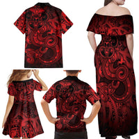 Aotearoa Maori Hei Tiki Family Matching Off Shoulder Maxi Dress and Hawaiian Shirt Whero Kowhaiwhai Puhoro Motif LT9 - Polynesian Pride