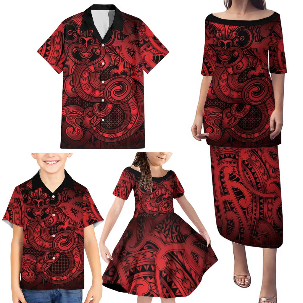 Aotearoa Maori Hei Tiki Family Matching Puletasi and Hawaiian Shirt Whero Kowhaiwhai Puhoro Motif LT9 - Polynesian Pride