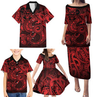 Aotearoa Maori Hei Tiki Family Matching Puletasi and Hawaiian Shirt Whero Kowhaiwhai Puhoro Motif LT9 - Polynesian Pride