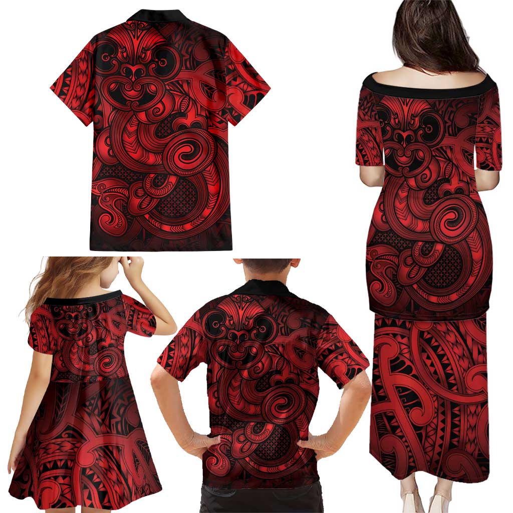 Aotearoa Maori Hei Tiki Family Matching Puletasi and Hawaiian Shirt Whero Kowhaiwhai Puhoro Motif LT9 - Polynesian Pride