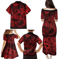 Aotearoa Maori Hei Tiki Family Matching Puletasi and Hawaiian Shirt Whero Kowhaiwhai Puhoro Motif LT9 - Polynesian Pride