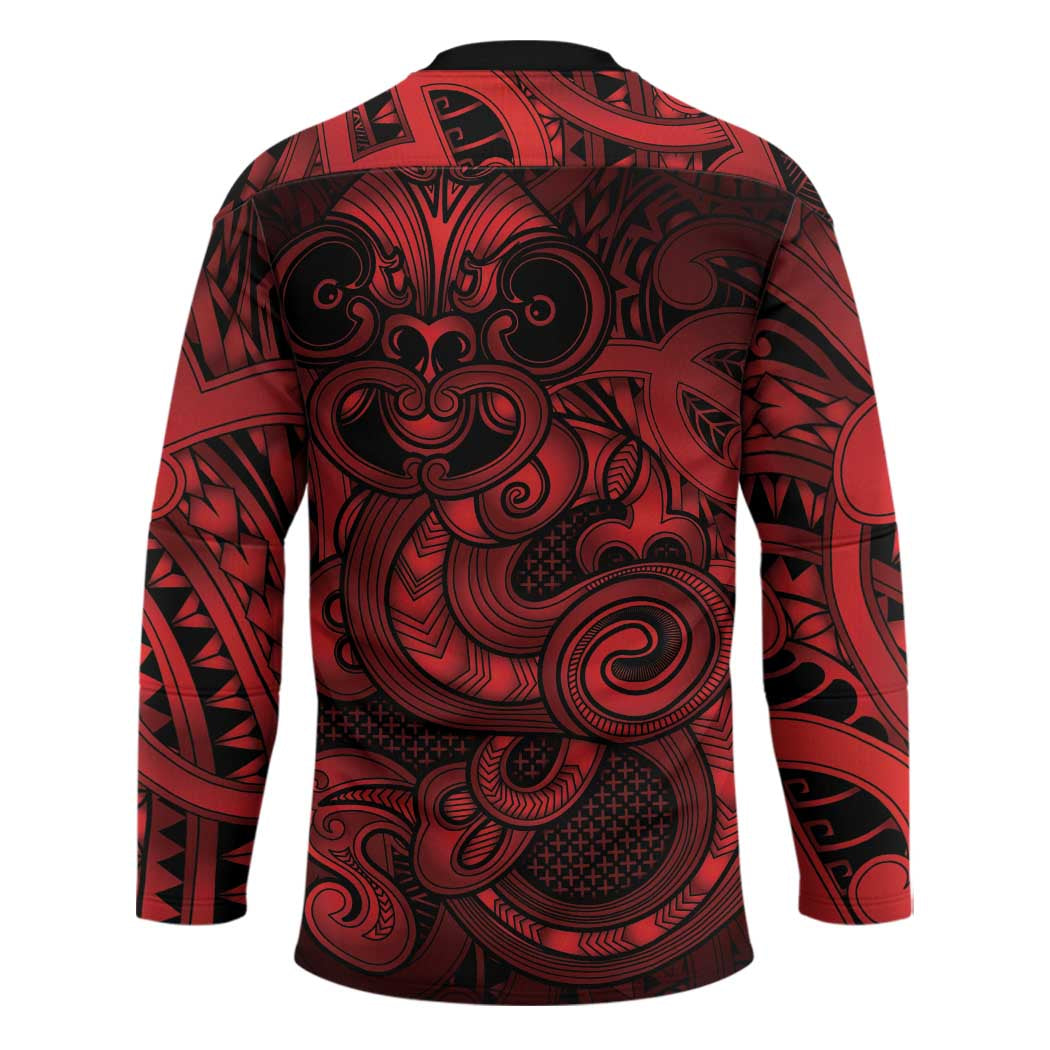 Aotearoa Maori Hei Tiki Hockey Jersey Whero Kowhaiwhai Puhoro Motif