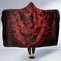 Aotearoa Maori Hei Tiki Hooded Blanket Whero Kowhaiwhai Puhoro Motif