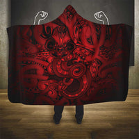 Aotearoa Maori Hei Tiki Hooded Blanket Whero Kowhaiwhai Puhoro Motif