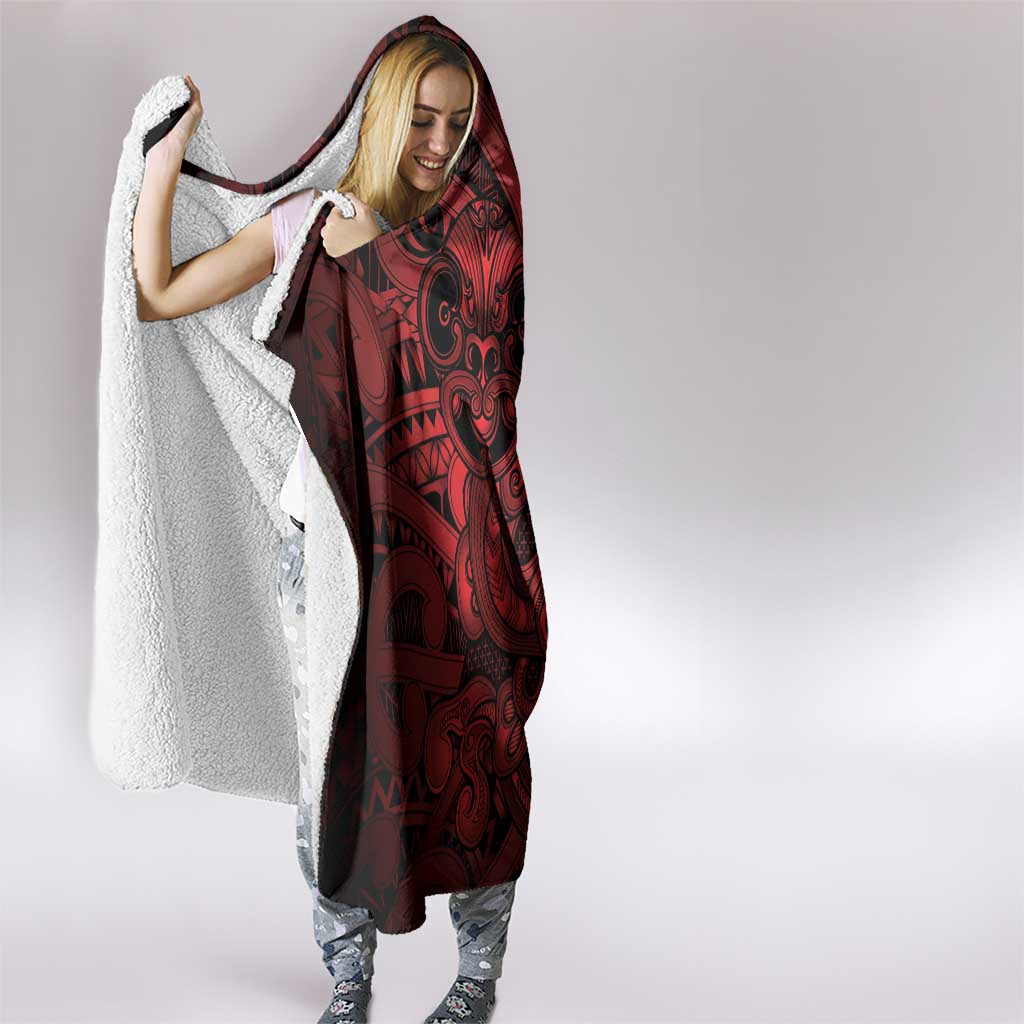 Aotearoa Maori Hei Tiki Hooded Blanket Whero Kowhaiwhai Puhoro Motif