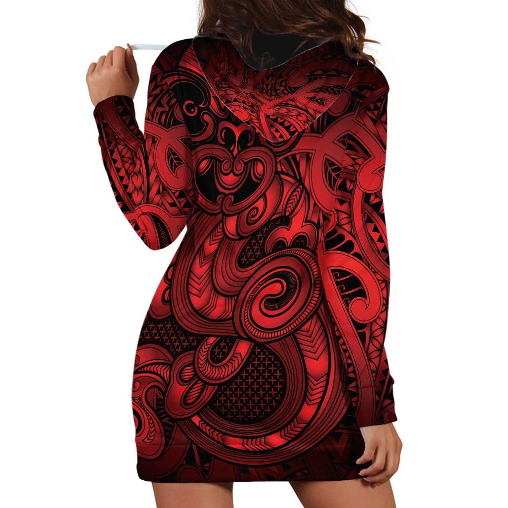 Aotearoa Maori Hei Tiki Hoodie Dress Whero Kowhaiwhai Puhoro Motif LT9 - Polynesian Pride