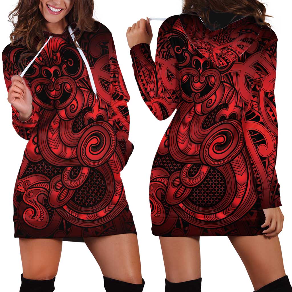 Aotearoa Maori Hei Tiki Hoodie Dress Whero Kowhaiwhai Puhoro Motif LT9 - Polynesian Pride