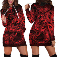 Aotearoa Maori Hei Tiki Hoodie Dress Whero Kowhaiwhai Puhoro Motif LT9 - Polynesian Pride