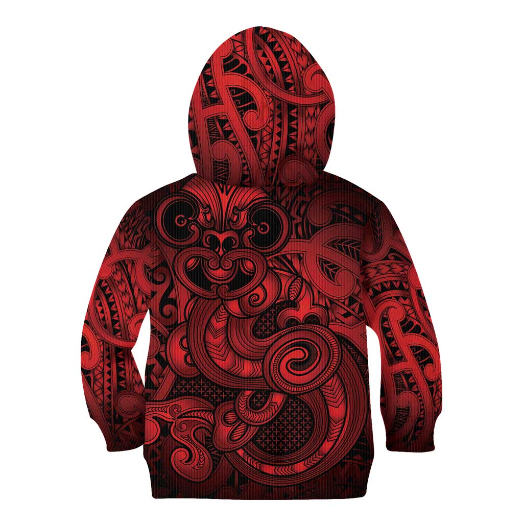 Aotearoa Maori Hei Tiki Kid Hoodie Whero Kowhaiwhai Puhoro Motif