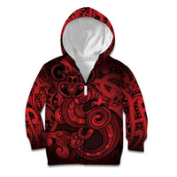 Aotearoa Maori Hei Tiki Kid Hoodie Whero Kowhaiwhai Puhoro Motif