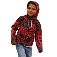 Aotearoa Maori Hei Tiki Kid Hoodie Whero Kowhaiwhai Puhoro Motif
