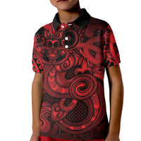 Aotearoa Maori Hei Tiki Kid Polo Shirt Whero Kowhaiwhai Puhoro Motif